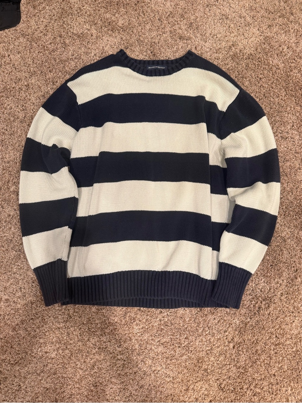 Womens Navy and White Striped Crewneck Sweater